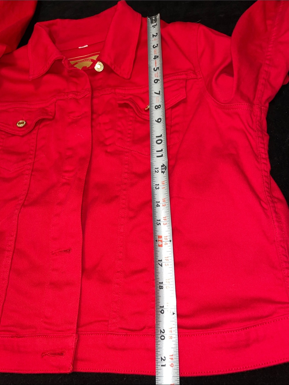 Women’s EUC MICHAEL KORS Red Denim-Style Jacket with Gold Buttons Sz XL - Picture 10 of 10